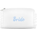 Etercycle Bride White Satin Cosmetic Bag with Blue Embroidery