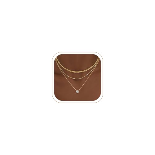 WomenGifts Gold Layered Necklace Set with Cubic Zirconia 14K Silver Plated Pendant Jewelry