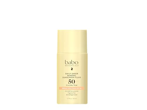 Babo Botanicals Daily Sheer Mineral Sunscreen Fluid SPF50 - Natural Zinc Oxide - Passion Fruit Oil - Fragrance Free - Ultra-Lightweight - For Face - For all ages