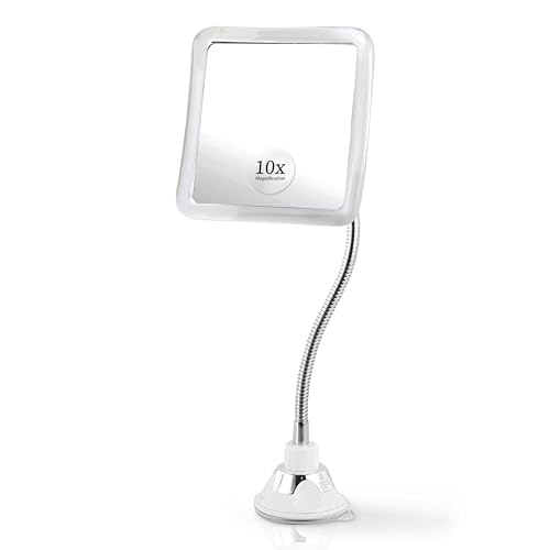 Flexible 10X Magnifying Makeup Mirror with Adjustable Gooseneck and Suction Cup - 2 in 1 Table Mirror and Wall Mount Mirror for Vanity and Bathroom Use - 6.3 x 6.3 Inch (Square)