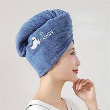 Microfiber Hair Towel Wrap | Super Absorbent Quick Dry Hair Towel Wrap for All Hair Types | Anti Frizz Microfiber Hair Towel | Turban Curly Fast Absorbent for Women with Button (Blue)