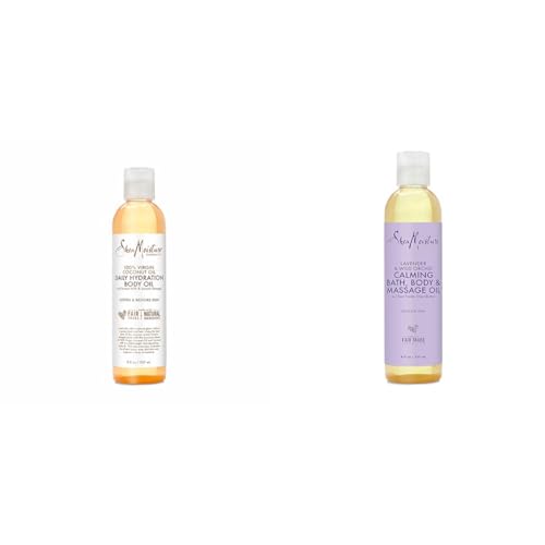 SheaMoisture Daily Hydration Body Oil Virgin Coconut Oil For Dry Skin Paraben Free 8 oz & Bath, Body and Massage Oil Lavender Wild Orchid Calming Moisturizer for Sensitive Skin 8 oz