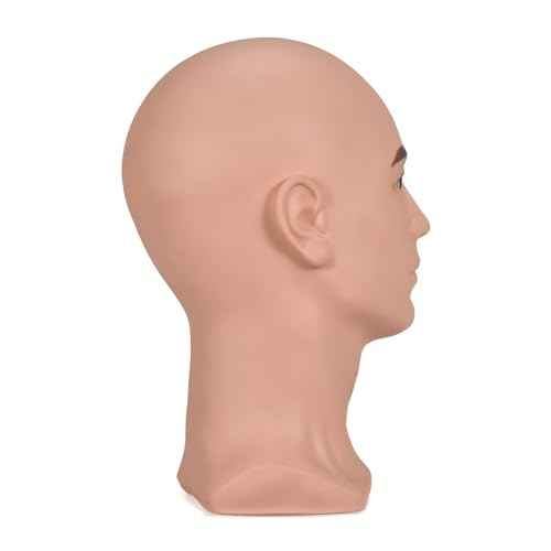 PVC Male Mannequin Head Professional Training Head Bald Manikin Head with Shoulder for Display Headphone Game Console Hats Wigs Jewellery Glasses Facemask Caps Model Head