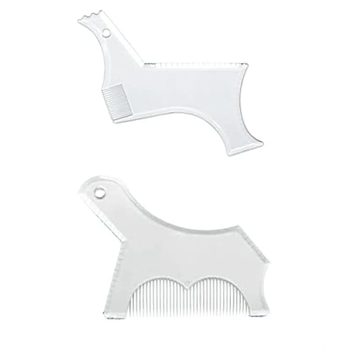 Men's Beard Shaping Tool With Inbuilt Comb Transparent Template Styling Comb Templates for Goatee Mustache Sideburns, Jaw Cheek/Neck Line, Symmetric/Curve/Step Cut (Clear-2pcs)