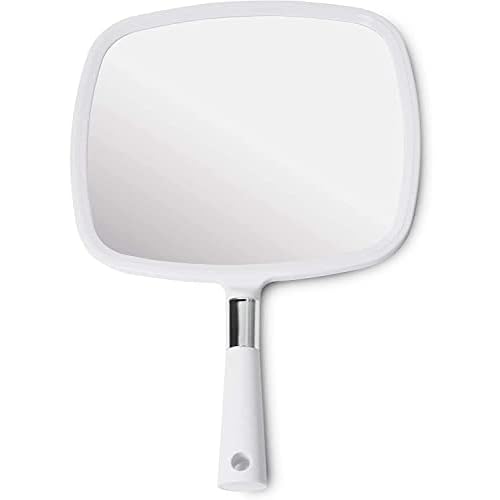 Large Hand Mirror with Comfy Handle - No Distortion White Portable Handheld Mirror (White) & 20X & 10X Magnifying Mirror Set with 3 Suction Cups Each - Compact & Travel Ready Mirror for Makeup Bundle