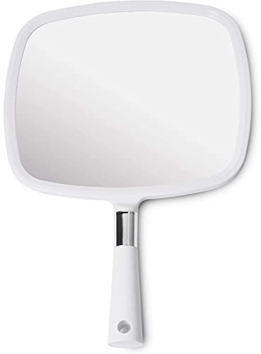 Large Hand Mirror with Ergonomic Handle 9x13 White