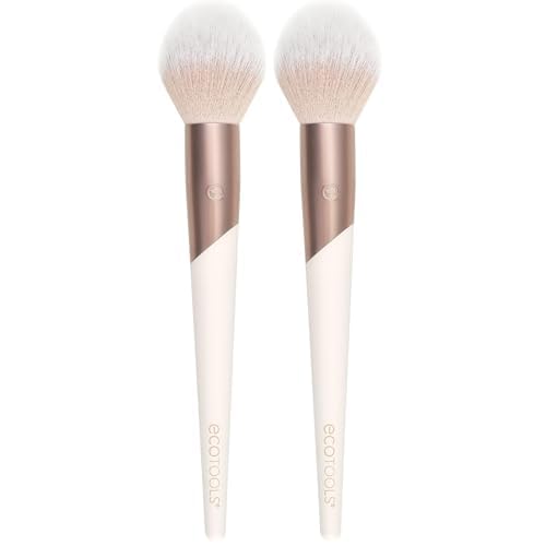 EcoTools Luxe Plush Powder Makeup Brush for Blush & Bronzer, Works Best With Powder Makeup, Luxurious and Glamorous, Eco-Friendly Premium Makeup Brush, Synthetic Bristles, Pink, 1 Count (Pack of 2)