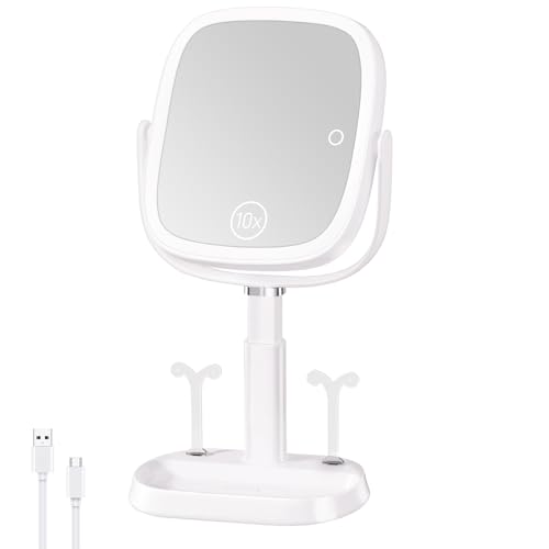 Lighted Makeup Mirror 1X/10X Magnification with 3 Light Modes & 360° Swivel
