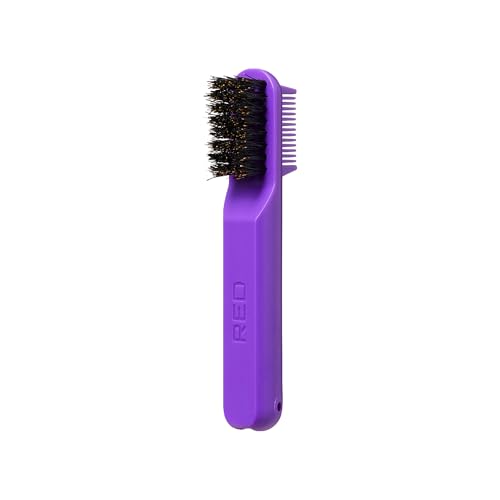 Red by Kiss 2-in-1 Foldable Comb & Edge Brush with Travel Case, Compact Palm-Sized Design, 100% Soft Boar Bristles for Smooth Hair & Edge Control, Portable Hair Styling Tool (Purple)