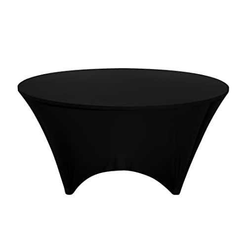 Restaurantware Table Tek 72 x 30 Inch Round Table Covers 1 Washable Spandex Tablecloths - Wrinkle-Free Durable Black Polyester Fitted Tablecloths for Parties Banquets or Weddings