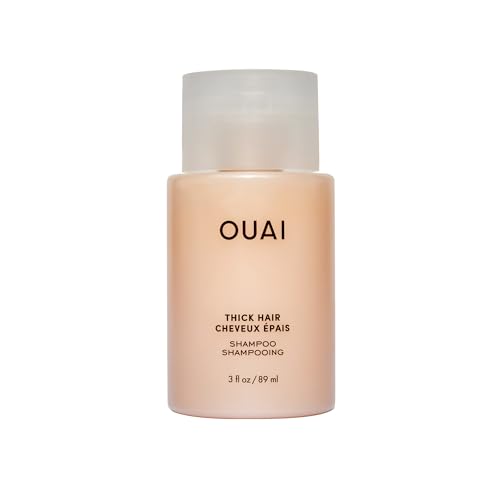 OUAI Thick Shampoo Travel Size - Moisturizing Shampoo with Keratin, Marshmallow Root, Shea Butter, Avocado Oil for Thick Hair - Strengthens & Hydrates - Paraben & Sulfate Free (3 Fl Oz)