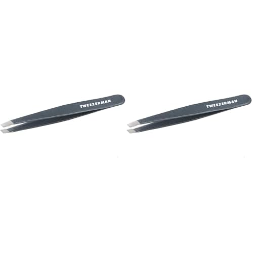 Tweezerman Stainless Steel Slant Tweezer - Eyebrow Tweezers for Women and Men (Blue Stone) (Pack of 2)