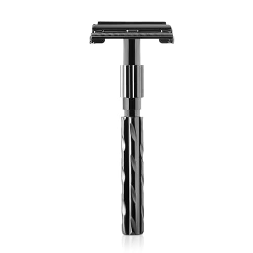 Parker 22R Long Handle Safety Razor ? Gunmetal Twist-to-Open Butterfly Design, Heavyweight Brass Frame with Knurled Grip | Includes 5 Platinum Double Edge Blades | Iconic Brandd