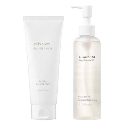 mixsoon Double Cleansing Set 2-Step Face Wash Routine Centella Cleansing Foam 5.07 fl oz/ 150ml & Bean Cleansing Oil 6.59 fl oz / 195ml