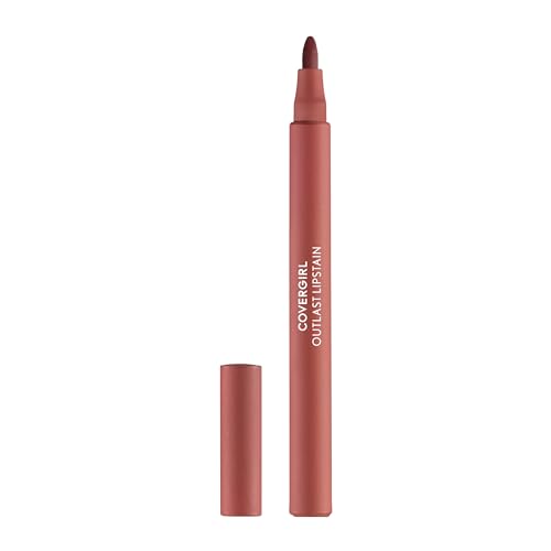 COVERGIRL Outlast, 65 Natural Blush, Lipstain, Smooth Application, Precise Pen-Like Tip, Transfer-Proof, Satin Stained Finish, Vegan Formula, 0.06oz