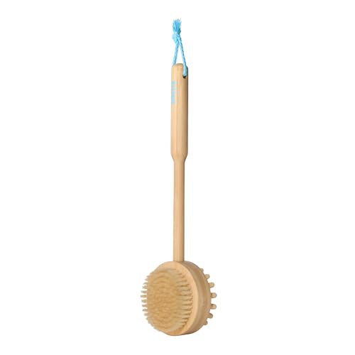 Bliss 2-in-1 Wooden Shower Brush for Back and Body, Exfoliating Dry Brush Bristles with Massaging Nubs for Sore Muscles, Use Wet or Dry