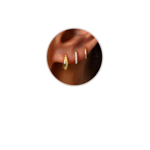Poxtex Gold-Moon Hoop Earrings Set for Women - Hypoallergenic 14K Gold Plated Small Huggies, Dainty Stacks for Multiple Piercings, Gift Ready