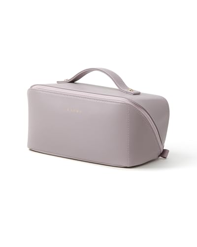 EACHY Medium Travel Makeup Bag for Women - Purple Flat Open Cosmetic Organizer