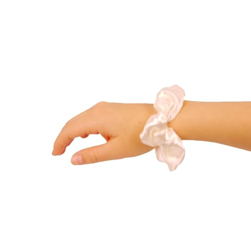 Eight (8), White, Soft Satin Scrunchies.