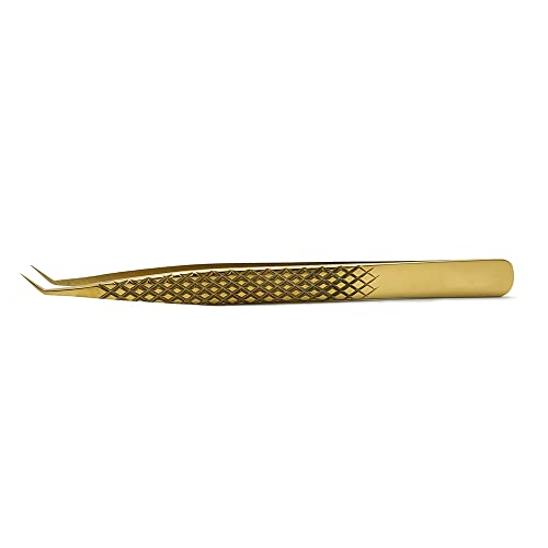 Dassen Lash Extension Tweezers Volume Eyelash Tweezers Super Strong Grip Curved Precision Stainless Steel Tweezers Anti-Static Eyelash Tools（Gold） (3-1S Gold)…