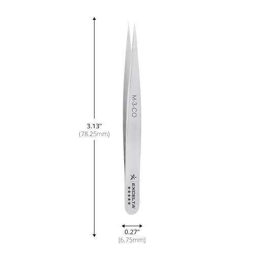 Excelta M-3-CO Cobaltima Miniature Straight Very Fine Point Tweezers, Heat Resistant to 932¡ÆF, Anti-Magnetic, 3.13" Long, Elite
