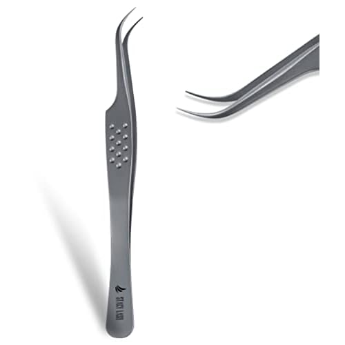 Stacy Lash Sensitive Eyelash Extension Glue 10ml & STL-10 Curved Tweezers for Extensions/Black Adhesive 5-6 Sec Drying Time/Angled Tips/Precision Stainless Steel Tool/Professional Supplies