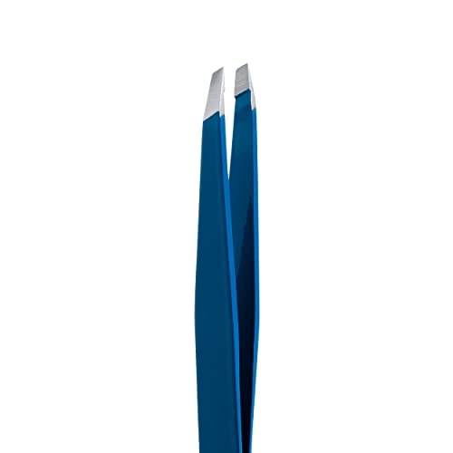 Rubis Classic Stainless Steel Slanted Tweezers for Precise Eyebrows and Hair Removal, 1K109, Made in Switzerland, Blue