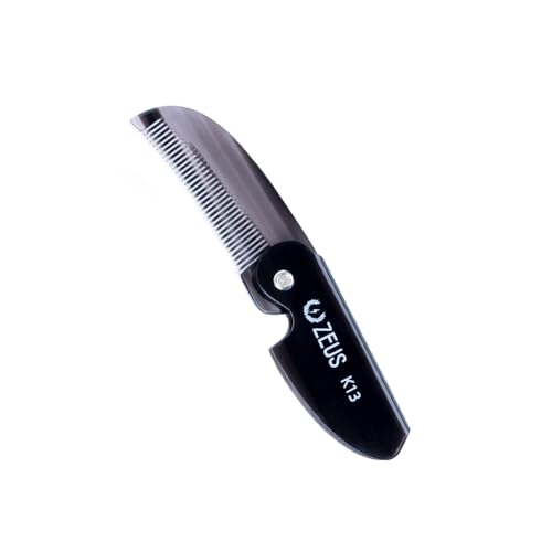 ZEUS Folding Mustache Comb for Men, Handmade Saw-Cut Pocket Comb for Men¡¯s Beard & Moustache Grooming, Compact & Travel Friendly (Black) K13