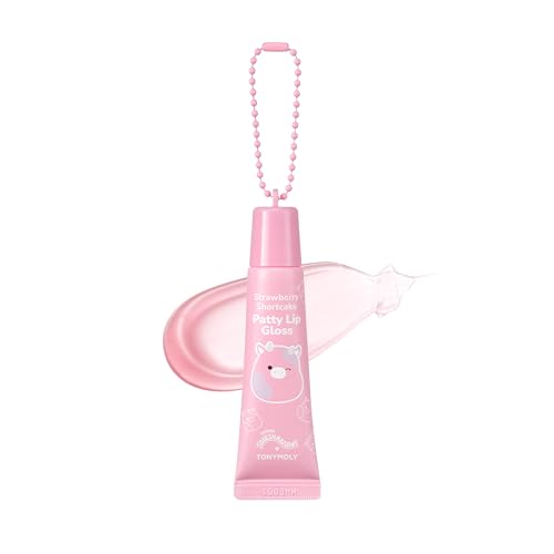TONYMOLY x Squishmallows Patty Keychain Lip Gloss ? Strawberry Shortcake Sheer Pink Gloss, Hydrating, Non-Sticky, High Shine, 11ml