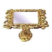 KridayKraft Beautifully Carved Square Shape Gold Plating Metal Hand Mirror for Makeup, Travelling, Salon Mirror & Decorative Antique Item, Framed