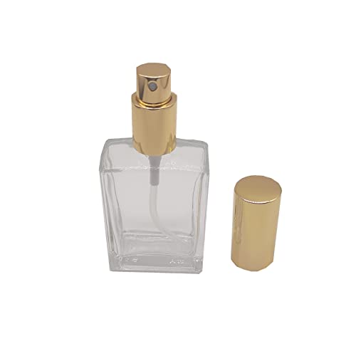 8PCS Square Glass Spray bottle,Small Refillable Container with Fine Mist srpayer,Perfume bottle (50ml, Clear+Gold)