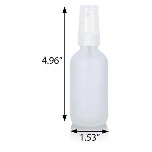 JUVITUS 2 oz Frosted Clear Glass Boston Round Bottle with White Fine Mist Spray (24 pack) + Funnel