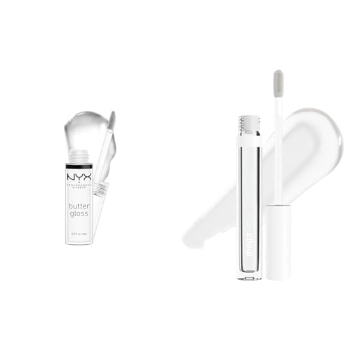 NYX PROFESSIONAL MAKEUP Butter Gloss, Non-Sticky Lip Gloss - Sugar Glass (Clear) & wet n wild Mega Slicks Lip Gloss | Long Lasting | Hyaluronic Acid | High Shine | Crystal Clear