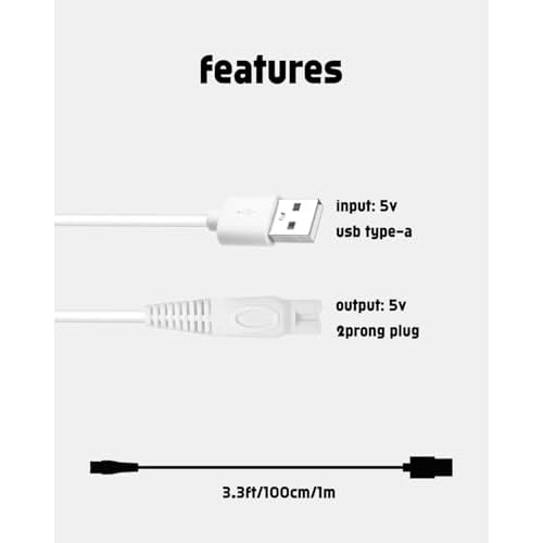 5V Charger Compatible with krovena Women Electric Shaver, USB Charging Cable for Waterproof Razor, 1 Cleaning Brush, 3.3ft Power Cord
