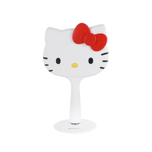 Impressions Vanity Hello Kitty LED Handheld Makeup Mirror with Magnetic Ball Standing Base, Velvety Soft Touch Finish, Ultra Bright Adjustable Brightness, Portable Lighted Mirrors for Travel and Home