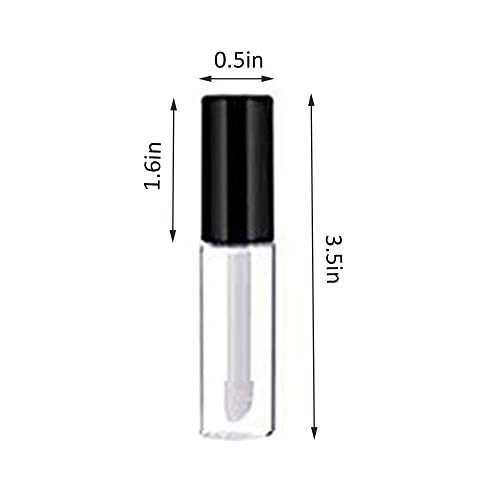 Mydio 50 Pack 1.3ML Clear Mini Lip Gloss Tube Empty Lip Balm Containers With Black Lid for Lipstick (1.3ml Black)