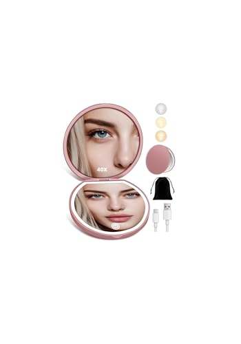 Compact Rechargeable Makeup Mirror with 40X Magnification & LED Light