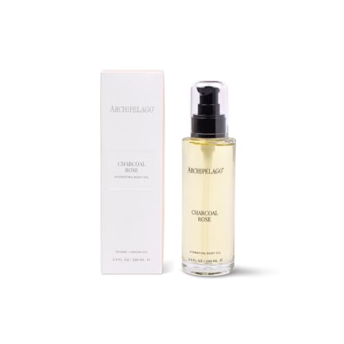 Archipelago Botanicals Charcoal Rose Hydrating Body Oil, Lightweight Jojoba, Argan & Rosehip Oils for Soft & Radiant Skin, Pressed Rose Aroma, 3.4 fl oz