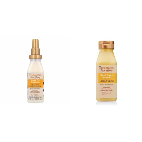 Creme Of Nature Leave In Conditioners With Honey, Coconut Oil And Shea Butter, Pure Honey Break Up Breakage 8 Oz And Knot Away Detangler 8 Oz