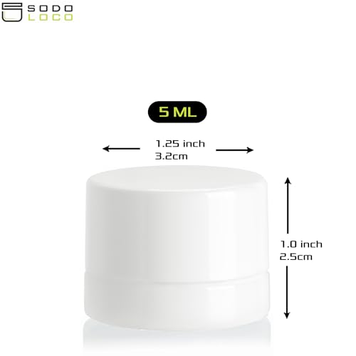 (200 Pack) 5ml Thick White Glass Jars with White Child Resistant Lids - UV Resistant - Storage for Oil, Lip Balm, Wax, Cosmetics - Mini Child Proof Container