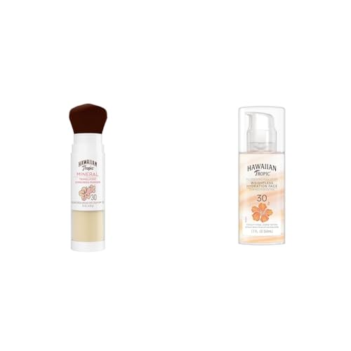 Hawaiian Tropic Mineral Powder Sunscreen Brush, SPF 30 | for Face, Brush On Translucent Sunscreen, & Weightless Hydration Lotion Sunscreen for Face SPF 30, 1.7oz