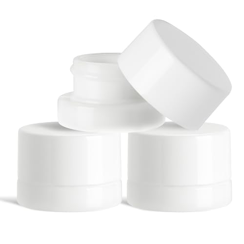 (200 Pack) 5ml Thick White Glass Jars with White Child Resistant Lids - UV Resistant - Storage for Oil, Lip Balm, Wax, Cosmetics - Mini Child Proof Container