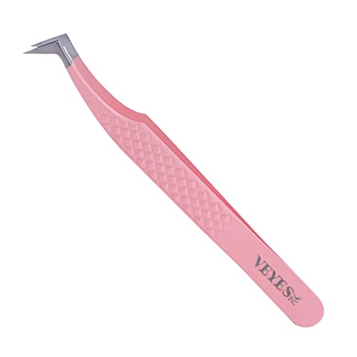 VEYES INC 1 pack L-Shaped Eyelash Extension Tweezers Lash Tweezers for Eyelash Extensions Pink