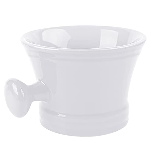 Linkidea Ceramic Shaving Mug with Knob Handle, Deep Lathering Bowl for Men, Wet Shaving Cup Compatible with Shaving Brushes, Razor Soap & Cream Holder, Grooming Accessory (White)
