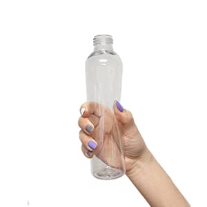 8 oz Clear Plastic Refillable Bottles with Black Disc Top Caps - BPA Free, Made in USA