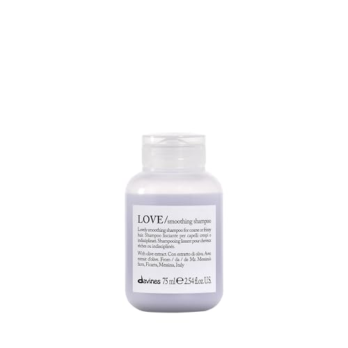 Davines LOVE Smoothing Shampoo, Taming Anti-Frizz Gentle Cleansing Action for Wavy, Unruly, Coarse Hair - Gives Shine, Elasticity, Softness & Sleek Look with Olive Extract, Travel Size, 2.54 Fl Oz