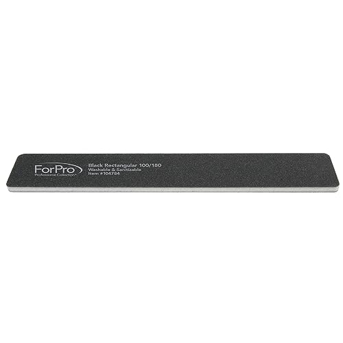 ForPro Professional Collection Rectangular Foam Boards, Black, 100/180 Grit, Double-Sided Manicure and Pedicure Nail Files, 7” L x 1.1” W, 12-Count