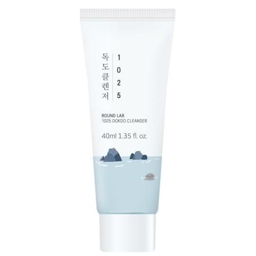 ROUND LAB 1025 Dokdo Cleanser 1.35 Fl Oz(Mini Travel Size), Low pH Facial Cleanser for Sensitive Skin, Rich Soft Bubbles for Deep Cleansing, Hydrating Face Wash with Deep Sea Water, Korean Skin Care