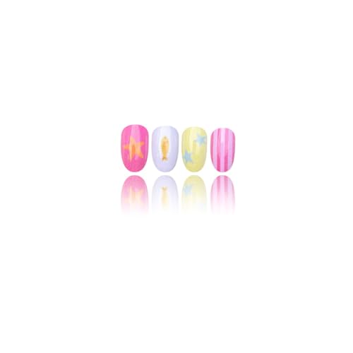 Short Oval Press On Nails 24pc Set with Jelly Stickers