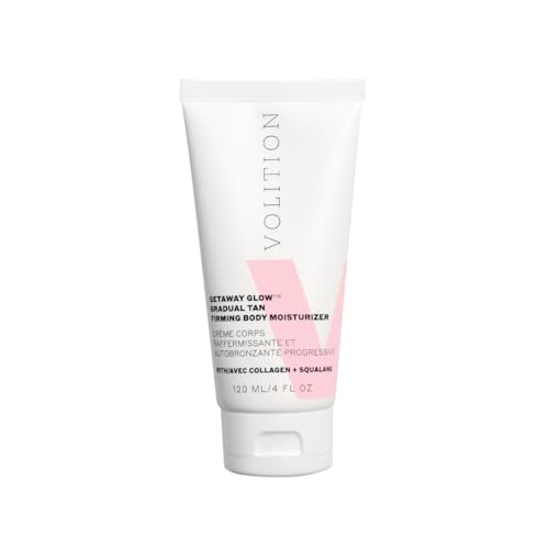 Volition Beauty Getaway Glow Gradual Tan Firming Body Moisturizer with Vegan Collagen + Squalane | Skin Smoothing Cream, Stretchmark Treatment & Sunless Tanning Lotion | Quick Drying Formula